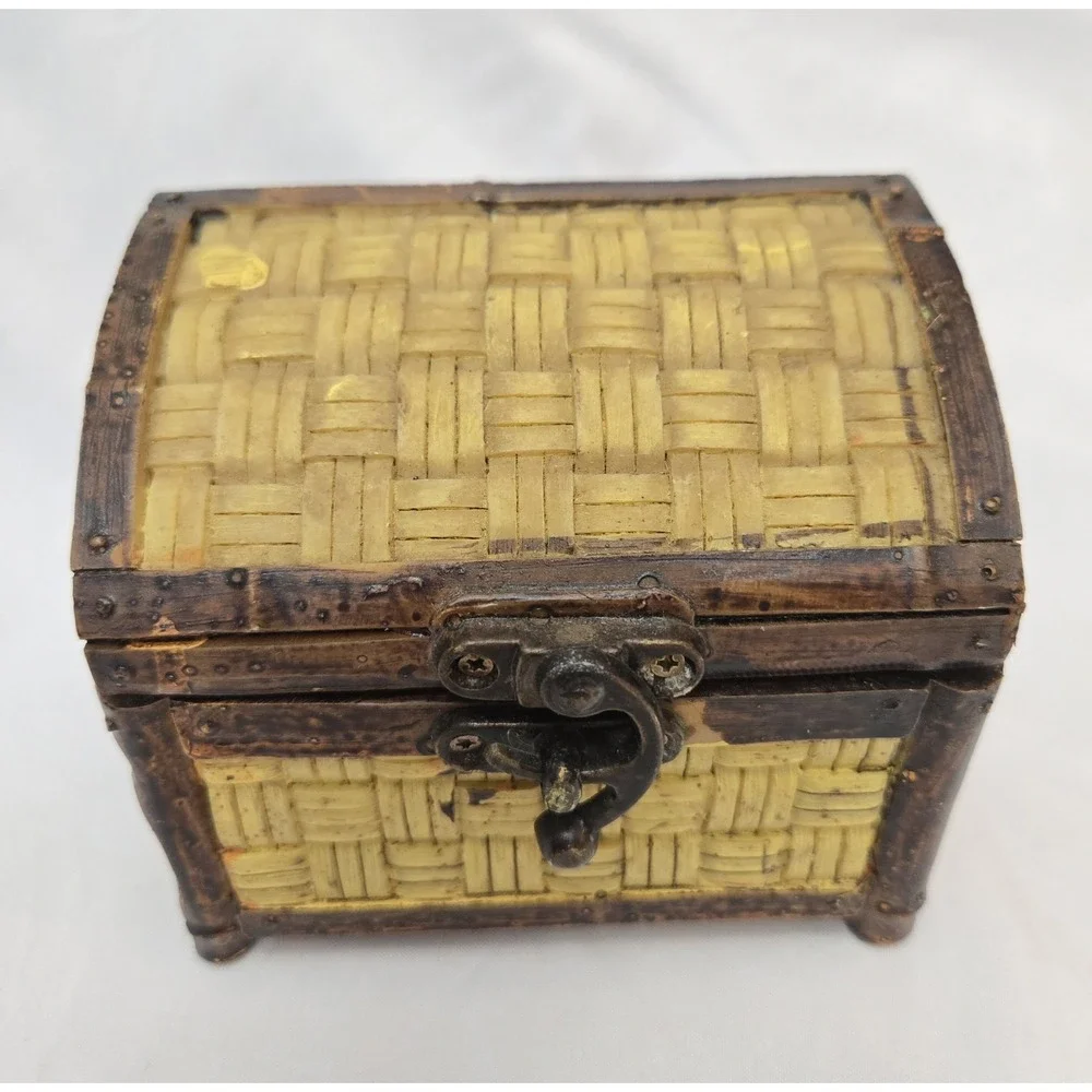 Tradewind Bay Decorative Resin Wicker Look Pirate Chest Shape Trinket Latch Box